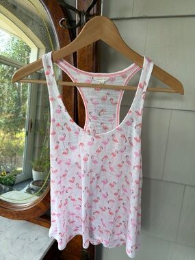 Aeropostale Flamingo Knit White Racerback Tank Pink Flamingo Pattern